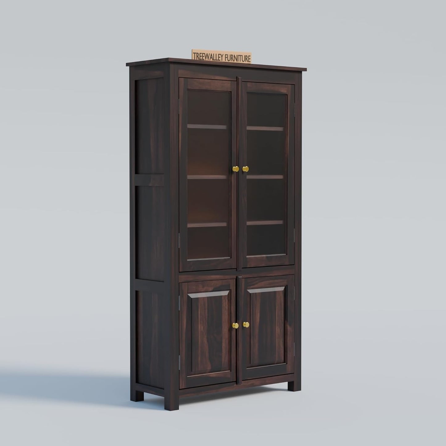 Solid Wood Door Display Cabinet with Wooden Storage