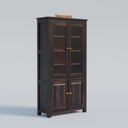 Solid Wood Door Display Cabinet with Wooden Storage