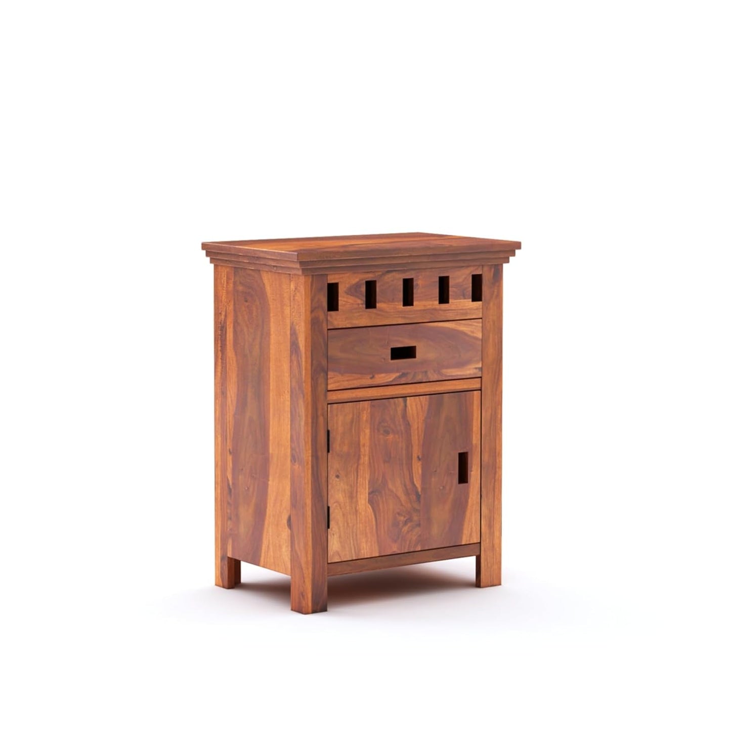 Royal Marwar Solid Sheesham Wood Bedside Table with Drawer & Cabinet | Wooden Nightstand | Honey Finish & Walnut Finish