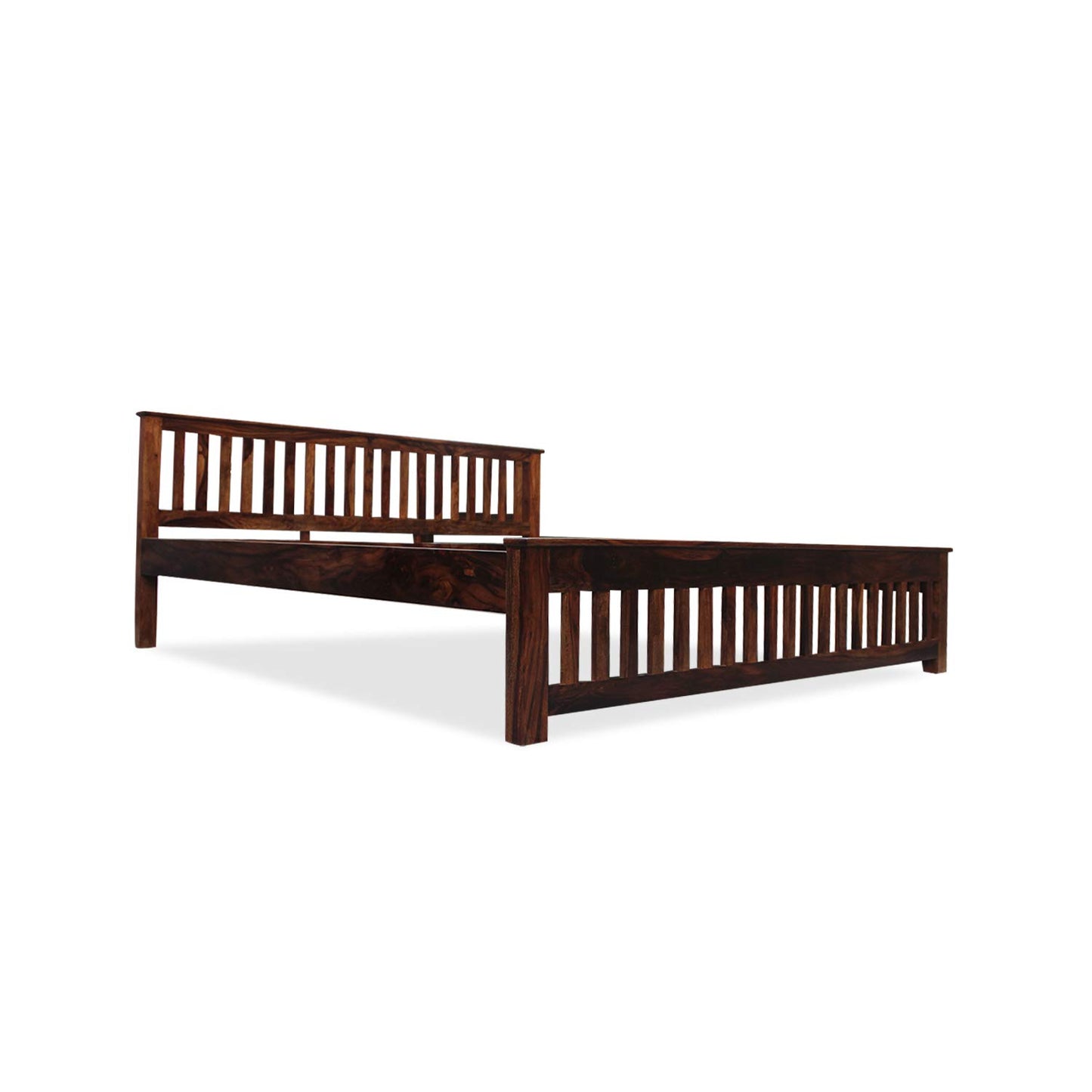 Royal Marwar Solid Sheesham Wood Bed | King Size | Premium Honey Finish | Wooden Bed Without Storage | Slatted Headboard