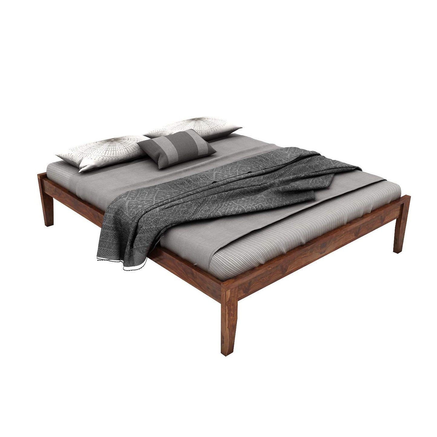 Royal Marwar Solid Sheesham Wood Platform Bed | Queen Size | Premium Honey Finish | Wooden Bed Without Storage