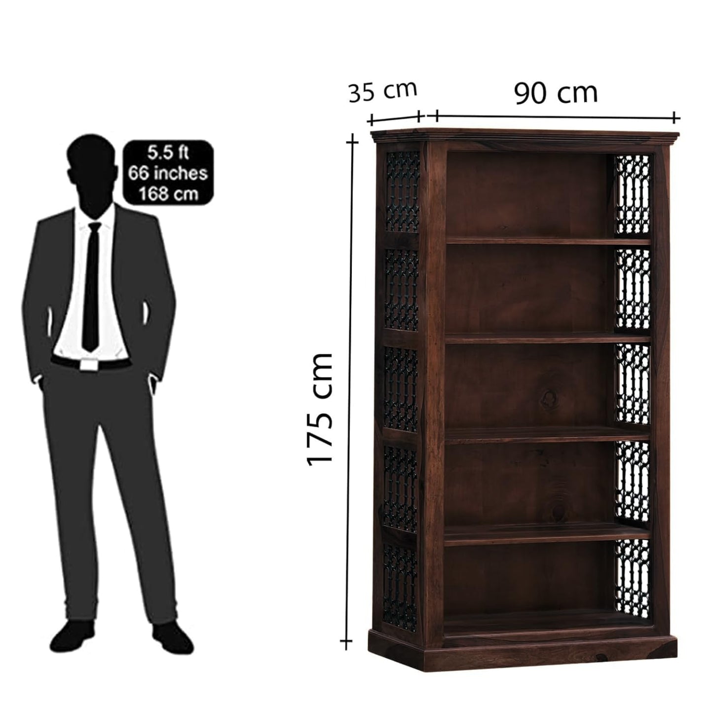 Royal Marwar Solid Sheesham Wood Bookshelf with 5  - view 8
