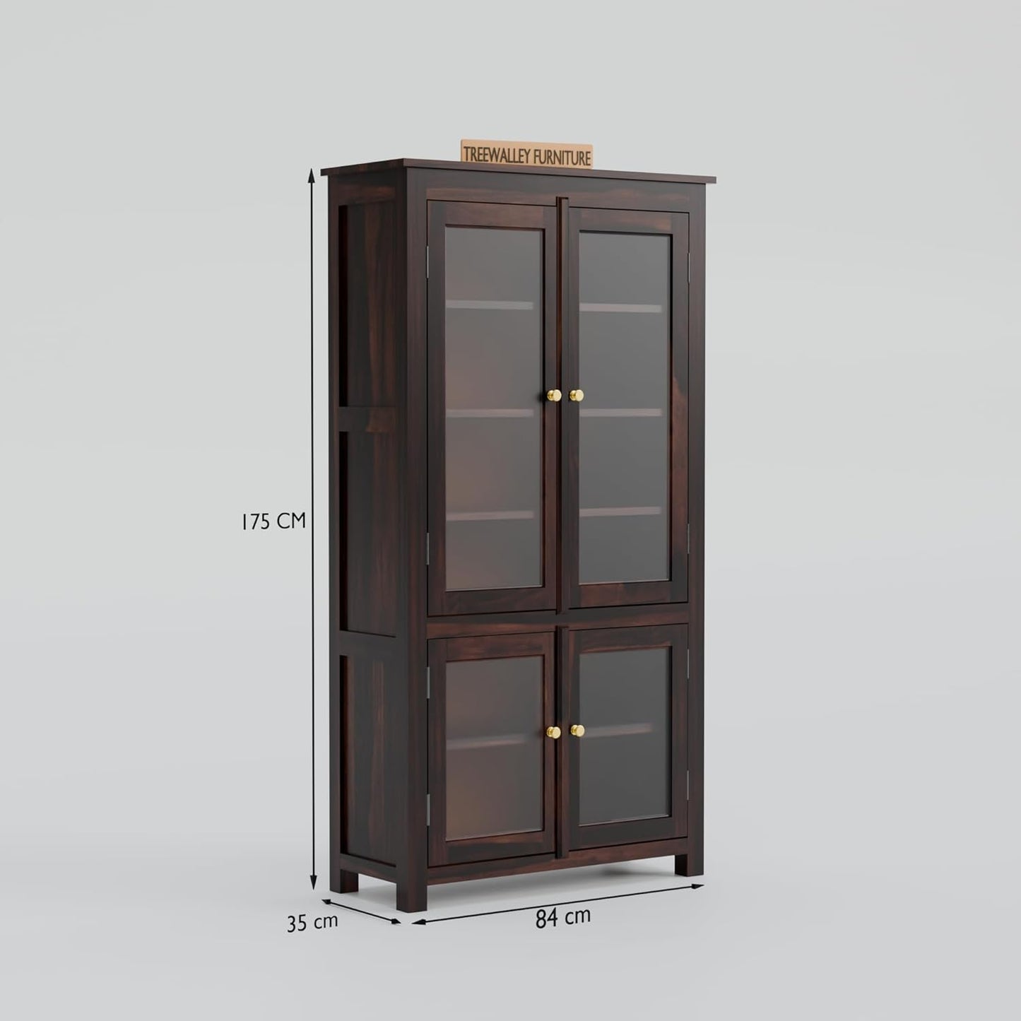Solid Sheesham Wood Kitchen Cabinet with Glass Doors & Drawer