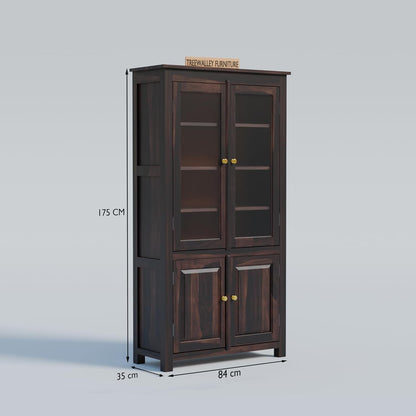 Solid Wood Door Display Cabinet with Wooden Storage