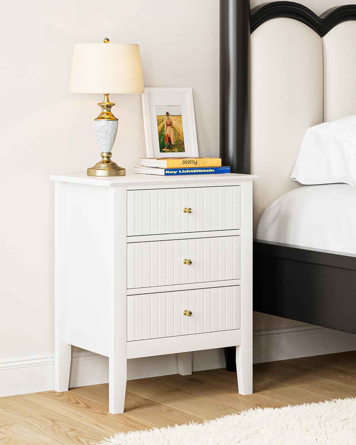 Royal Marwar Solid Mango Wood 3 Drawer Bedside Table | Honey Finish | Modern Nightstand for Bedroom