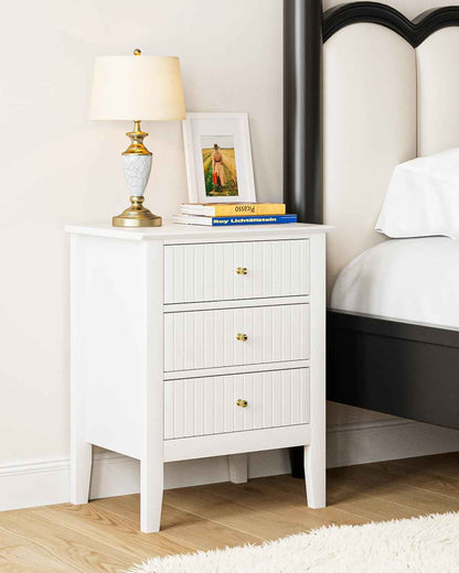 Royal Marwar Solid Mango Wood 3 Drawer Bedside Table | Honey Finish | Modern Nightstand for Bedroom