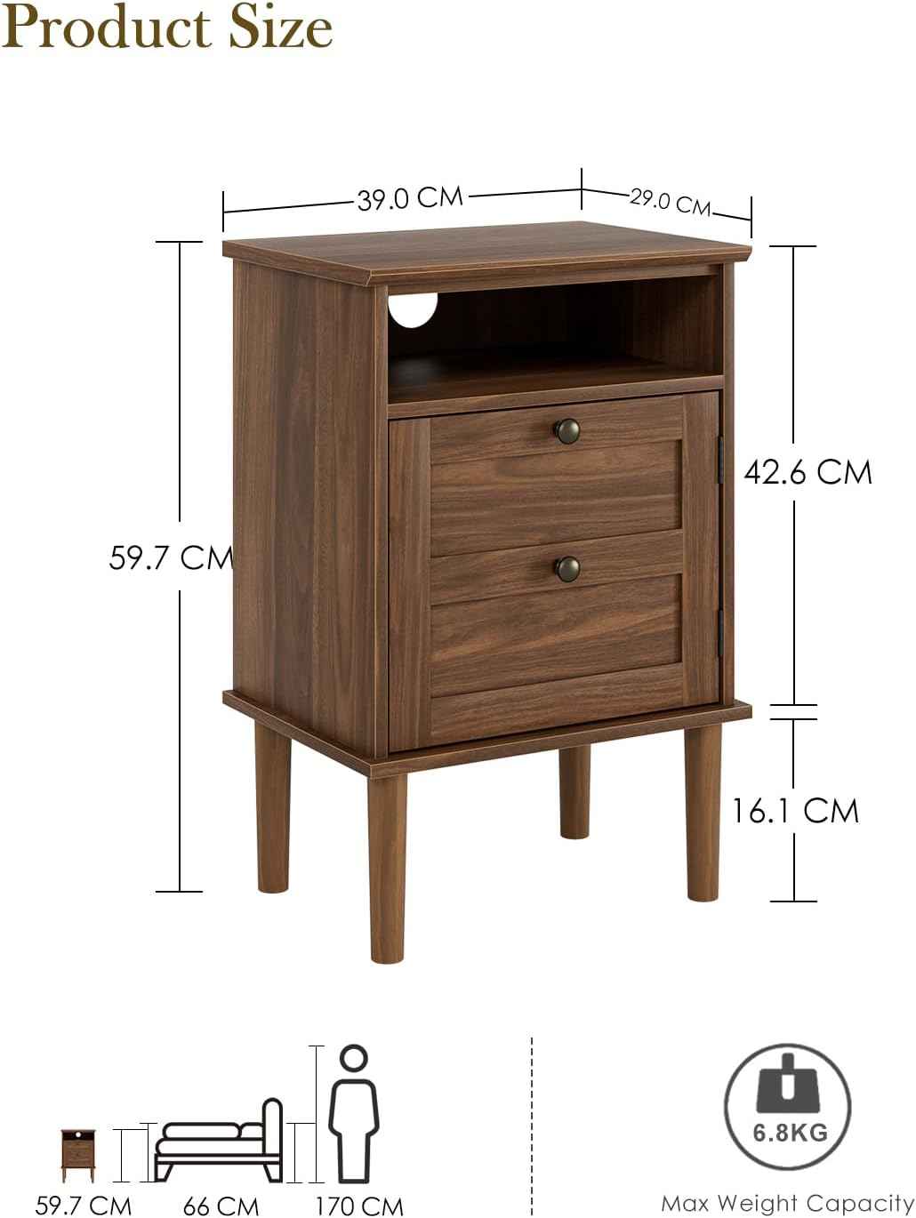 Royal Marwar Solid Mango Wood 3 Drawer Bedside Table | Honey Finish | Modern Nightstand for Bedroom