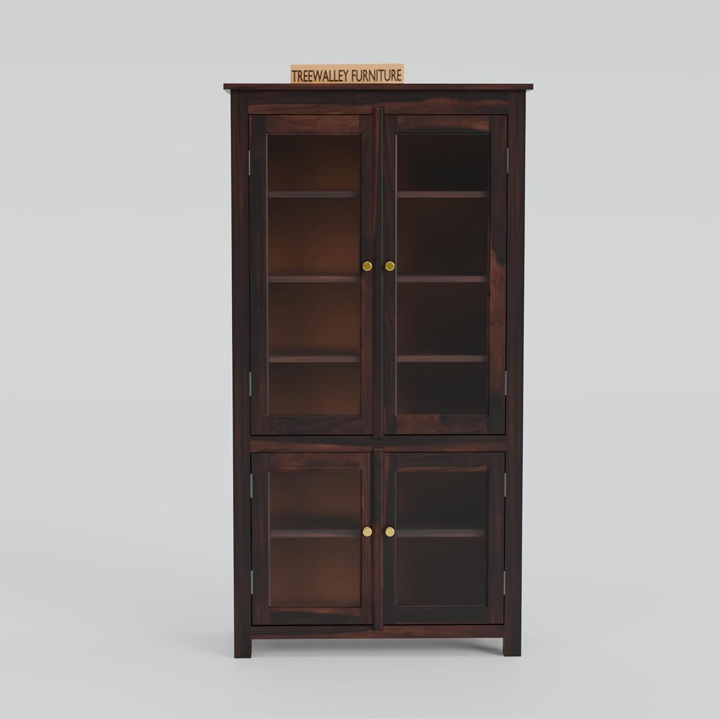 Solid Sheesham Wood Kitchen Cabinet with Glass Doors & Drawer