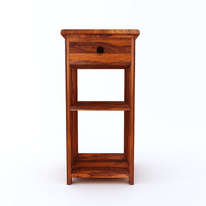 Royal Marwar Solid Sheesham Wood Side Table with Drawer & Open Shelf | End Table | Honey Finish & Walnut Finish