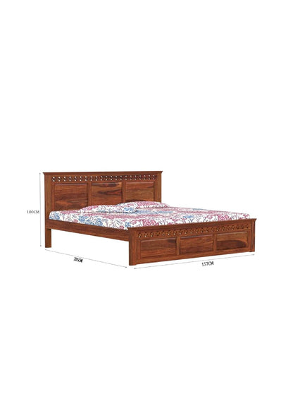 Royal Marwar Solid Sheesham Wood Queen Size Bed | Handcrafted Panel Design | Premium Honey Finish | Wooden Bed Without Storage