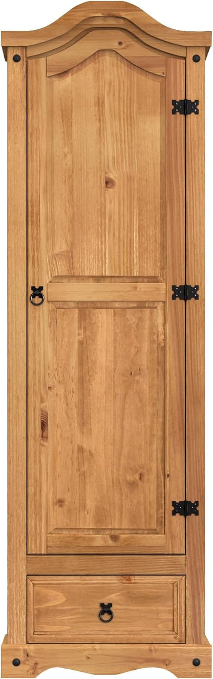 Royal Marwar Solid Mango Wood 1 Door Wardrobe | Single Door Wooden Almirah with Drawer | Honey Finish