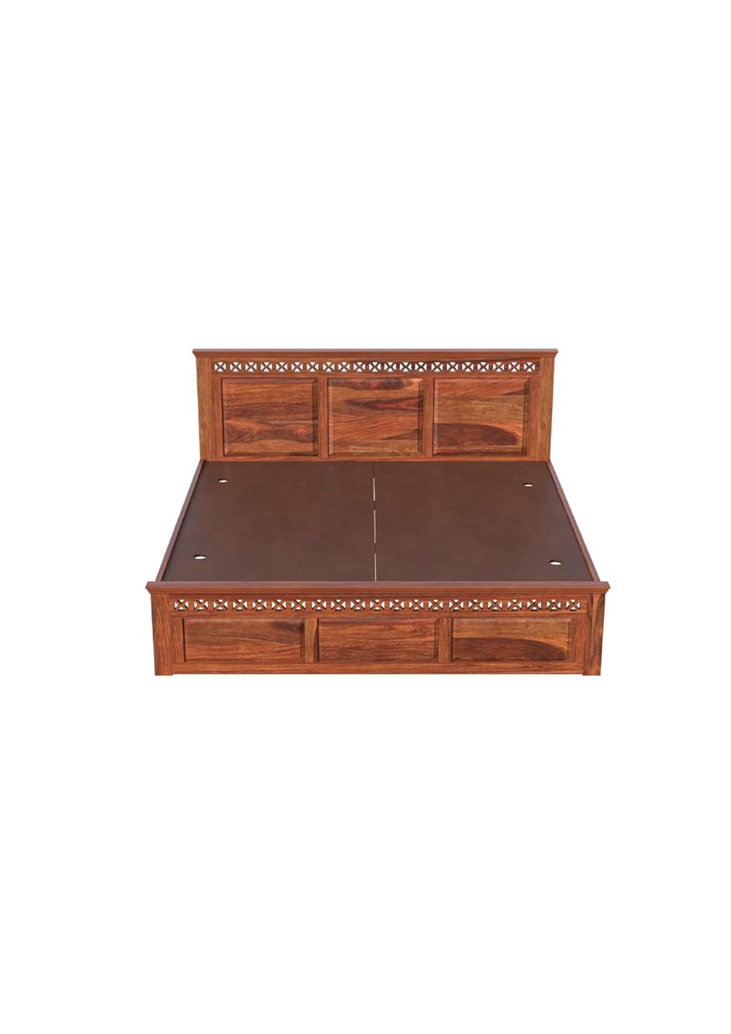 Royal Marwar Solid Sheesham Wood Queen Size Bed | Handcrafted Panel Design | Premium Honey Finish | Wooden Bed Without Storage