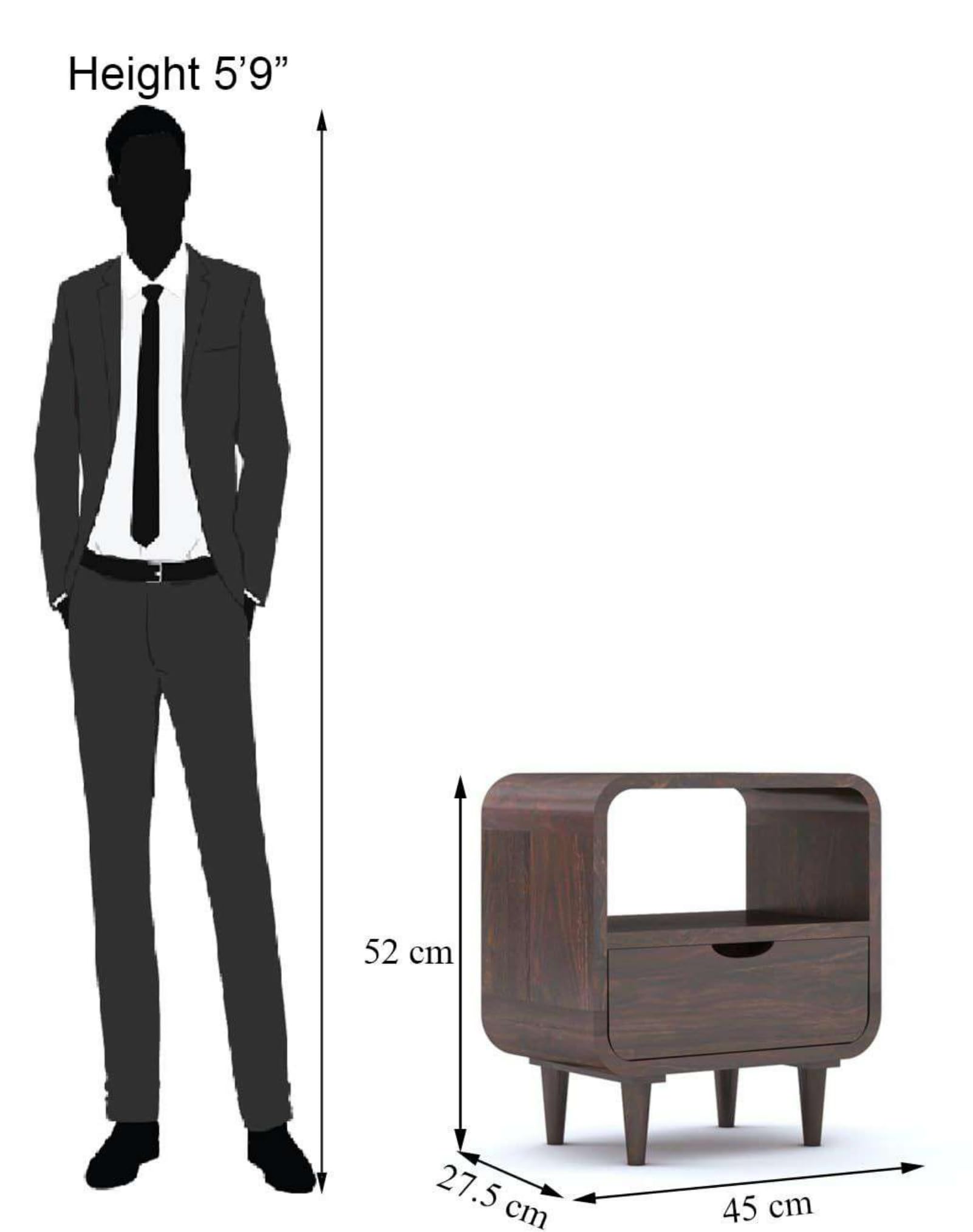 Royal Marwar Solid Sheesham Wood Bedside Table | 1 - view 3