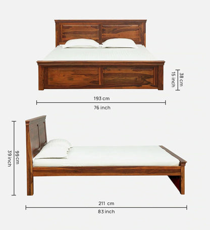 Royal Marwar Solid Sheesham Wood Bed | King Size | Premium Honey Finish | Wooden Bed Without Storage