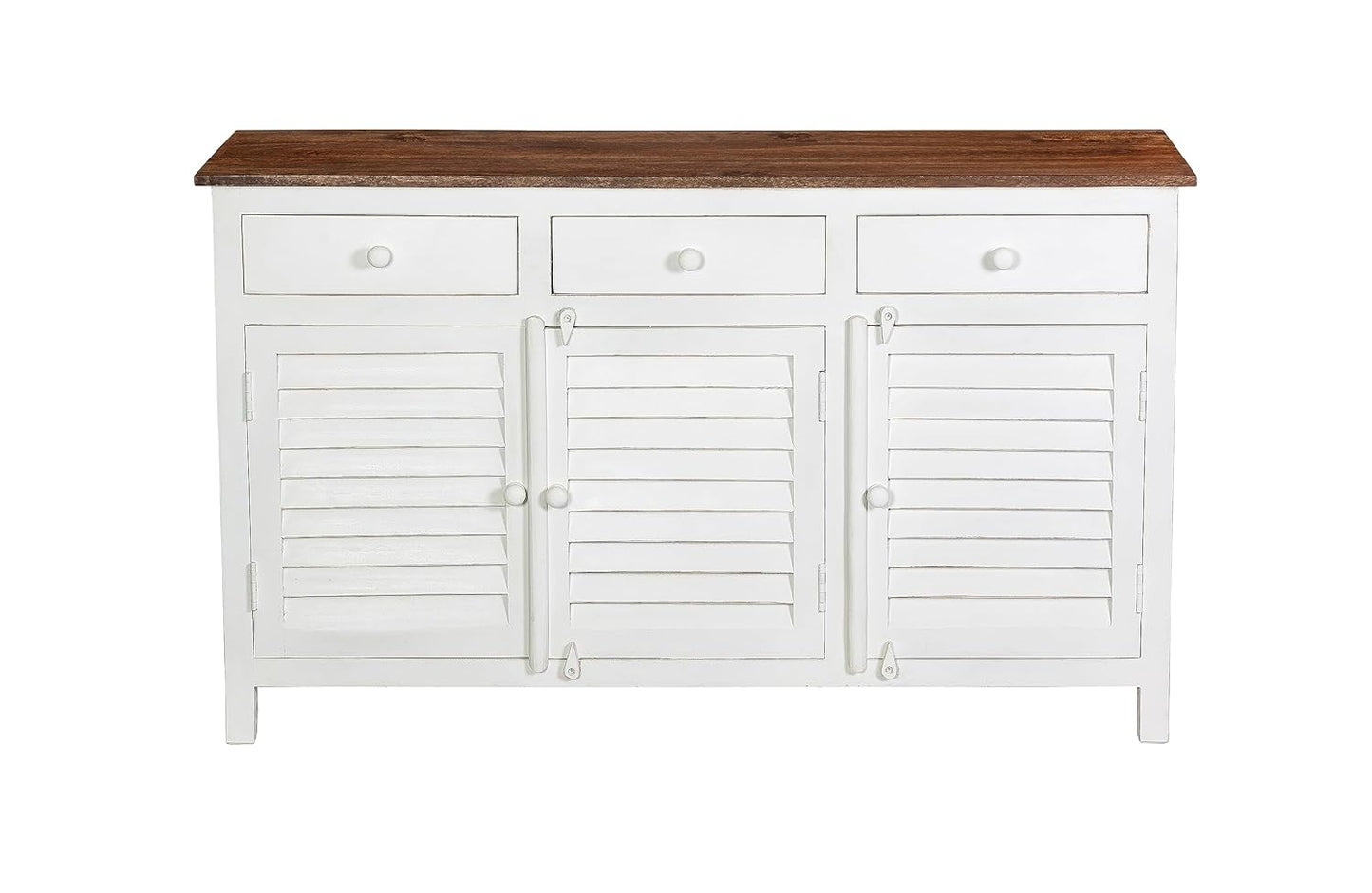 Royal Marwar Solid Mango Wood Sideboard Cabinet with 3 Drawers & 3 Shutter Doors | White & Green Finish | Farmhouse Storage Cabinet