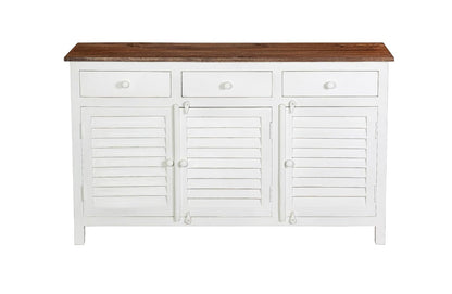 Royal Marwar Solid Mango Wood Sideboard Cabinet with 3 Drawers & 3 Shutter Doors | White & Green Finish | Farmhouse Storage Cabinet
