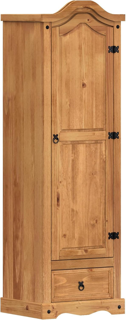 Royal Marwar Solid Mango Wood 1 Door Wardrobe | Single Door Wooden Almirah with Drawer | Honey Finish