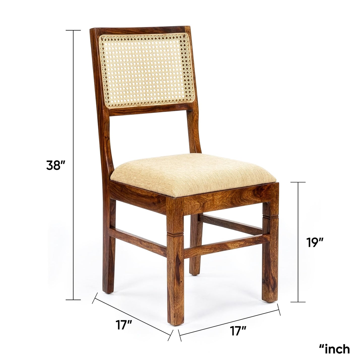 Royal Marwar Solid Sheesham Wood 4 Seater Dining Table with Natural Cane | Honey Finish | 45 x 35 x 30 Inch