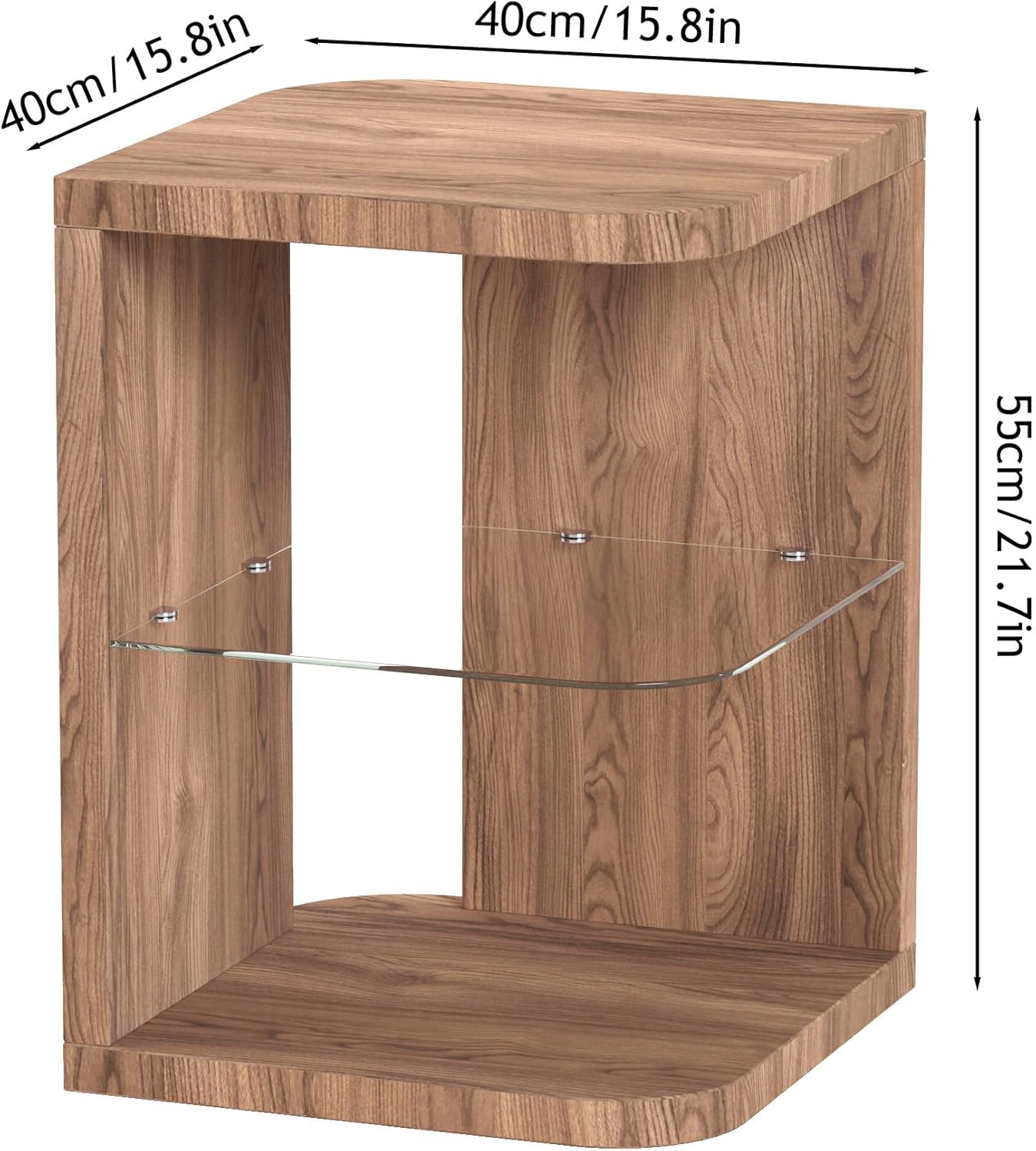 Royal Marwar Solid Mango Wood Bedside Table | Modern Nightstand with Glass Shelf | Honey Finish | Bedroom Side Table