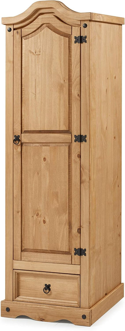 Royal Marwar Solid Mango Wood 1 Door Wardrobe | Single Door Wooden Almirah with Drawer | Honey Finish