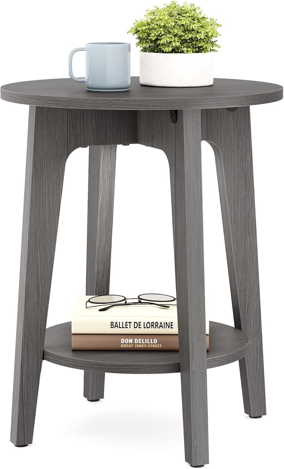 Royal Marwar Solid Mango Wood Round Side Table | Modern End Table with Storage Shelf | Honey Finish | Bedside Table