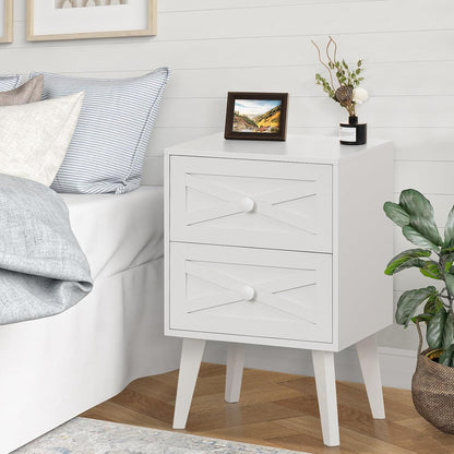 Royal Marwar Solid Mango Wood Bedside Table with 2 Drawers | Natural Finish | Modern Wooden Nightstand