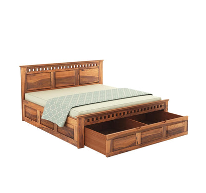 Royal Marwar Solid Sheesham Wood Storage Bed | King Size | Premium Honey Finish | Wooden Bed with Box Storage