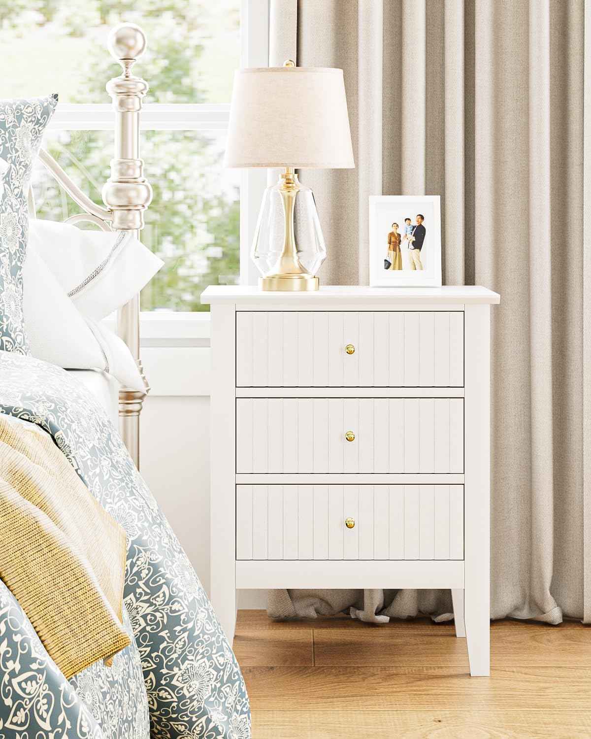 Royal Marwar Solid Mango Wood 3 Drawer Bedside Table | Honey Finish | Modern Nightstand for Bedroom