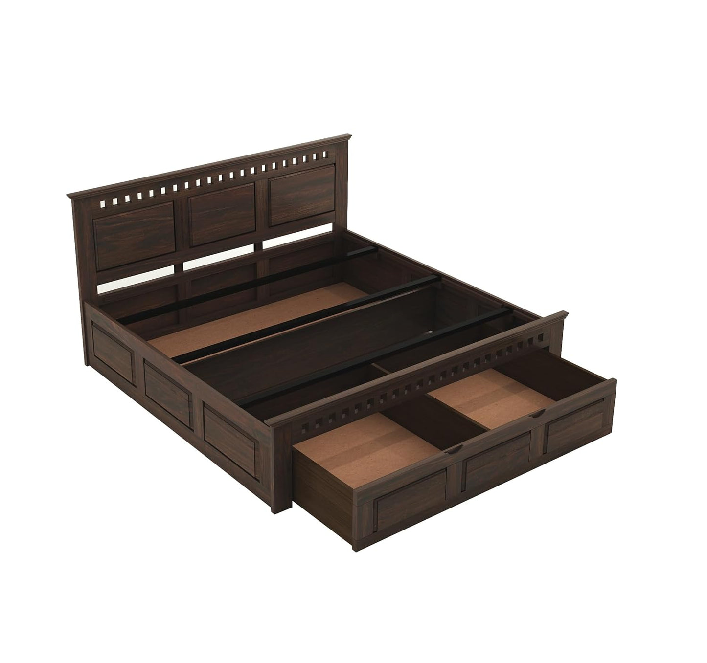 Royal Marwar Solid Sheesham Wood Storage Bed | King Size Bed with Hydraulic Storage | Premium Walnut Finish