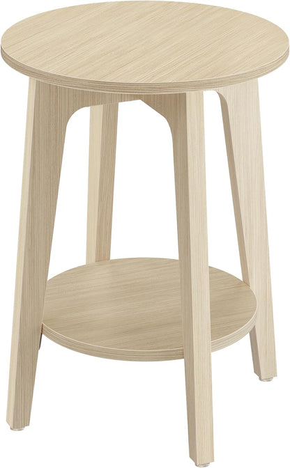 Royal Marwar Solid Mango Wood Round Side Table | Modern End Table with Storage Shelf | Honey Finish | Bedside Table