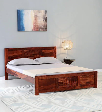 Royal Marwar Solid Sheesham Wood Queen Size Bed | Premium Honey Finish | Handcrafted Wooden Bed Without Storage