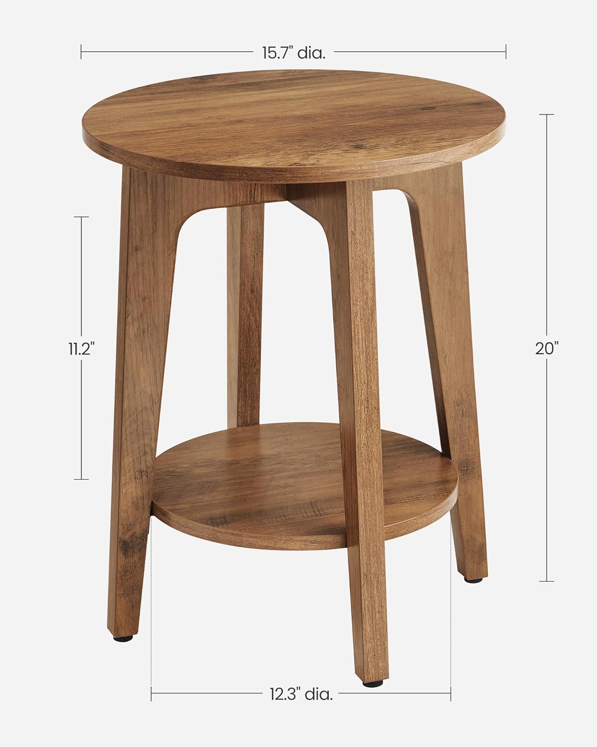 Royal Marwar Solid Mango Wood Round Side Table | Modern End Table with Storage Shelf | Honey Finish | Bedside Table
