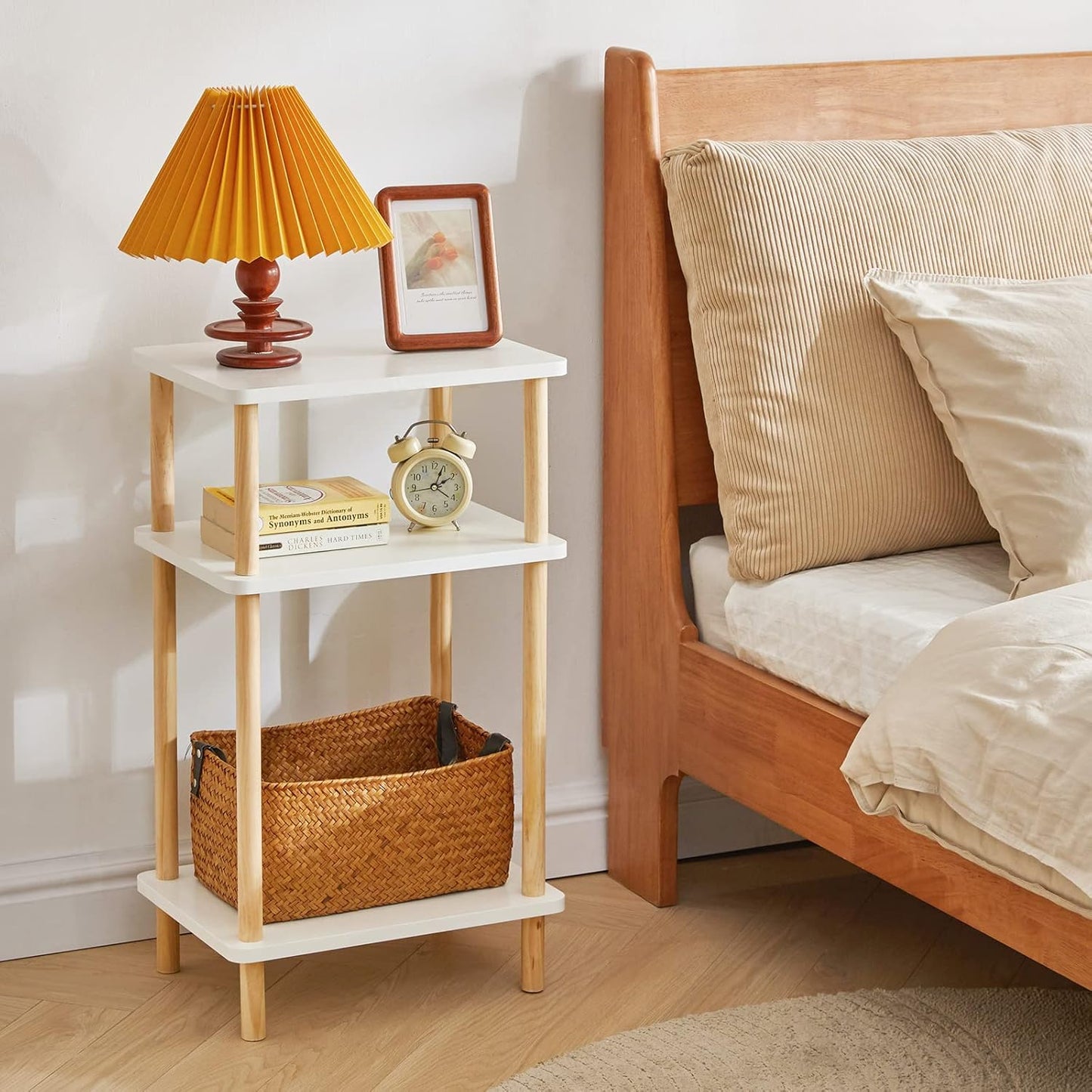 Royal Marwar Solid Mango Wood 3-Tier Side Table | Modern Display Shelf | Honey Finish | Multipurpose Storage Stand