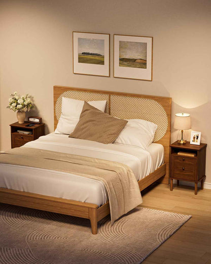 Royal Marwar Solid Mango Wood 3 Drawer Bedside Table | Honey Finish | Modern Nightstand for Bedroom