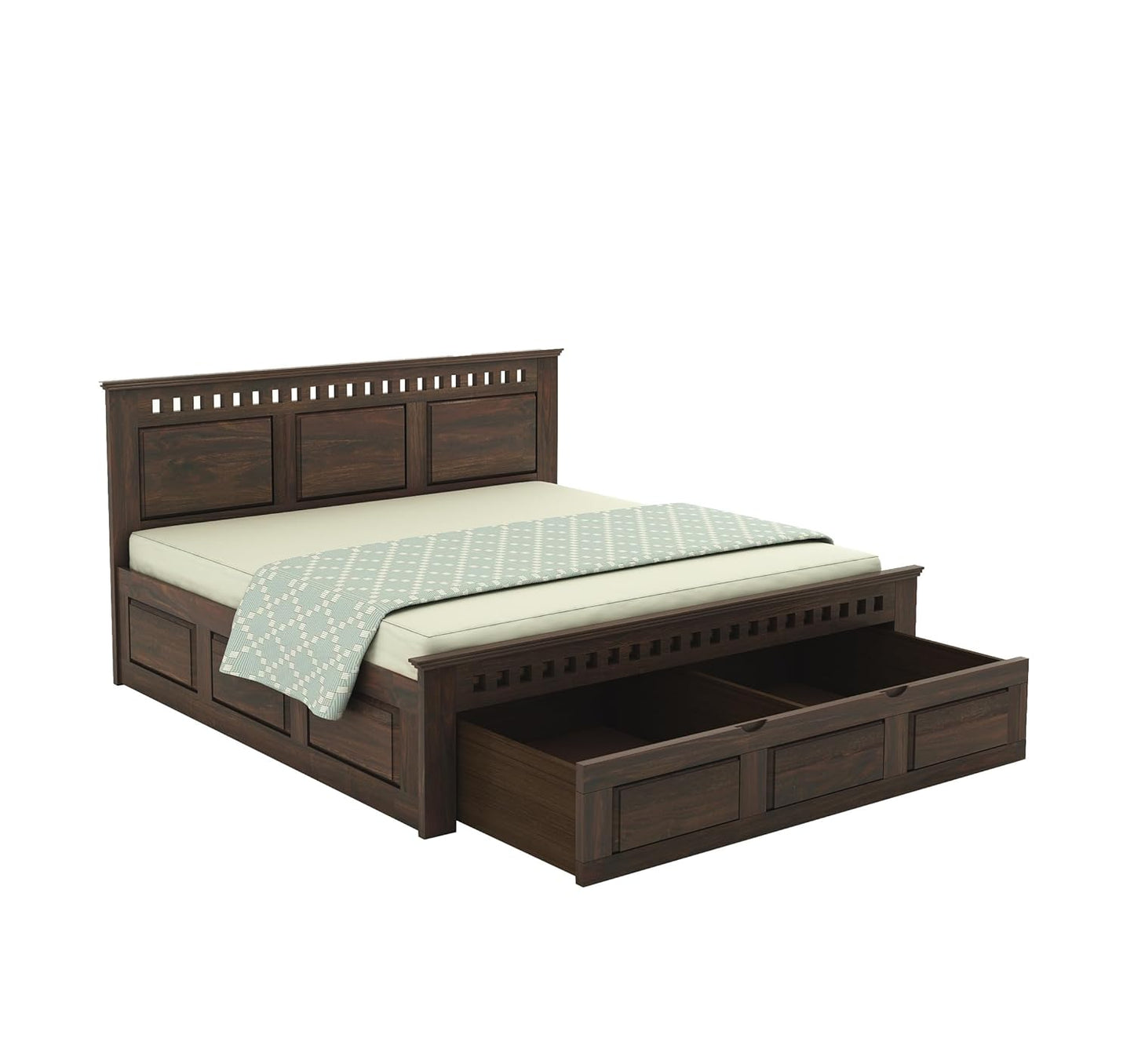Royal Marwar Solid Sheesham Wood Storage Bed | King Size Bed with Hydraulic Storage | Premium Walnut Finish