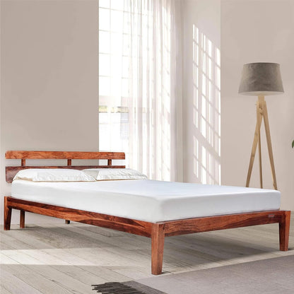 Royal Marwar Solid Sheesham Wood King Size Bed | Premium Honey Finish | Wooden Bed Without Storage | Modern Slatted Headboard