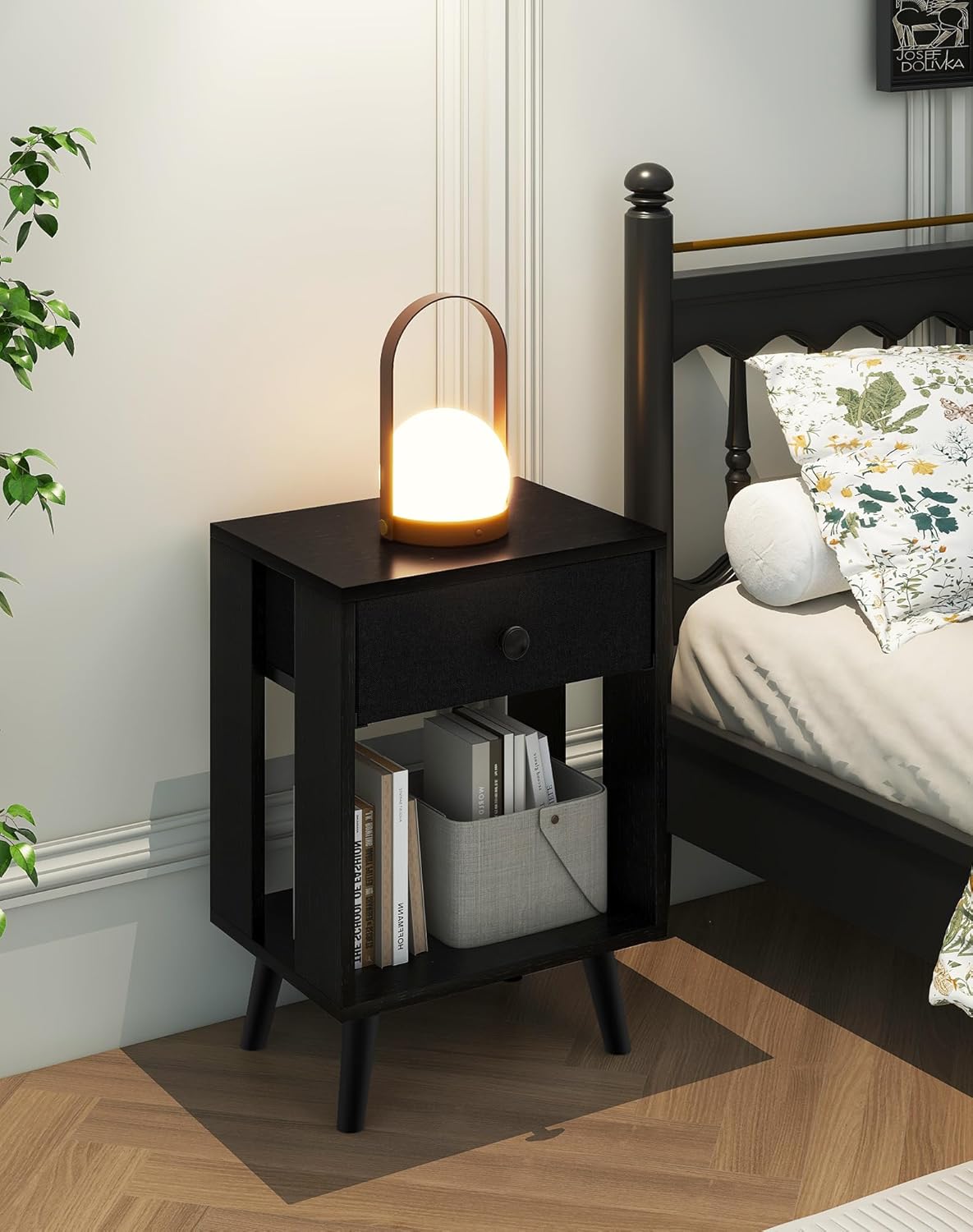 Royal Marwar Solid Mango Wood Bedside Table with Drawer & Open Shelf | Honey Finish | Modern Nightstand