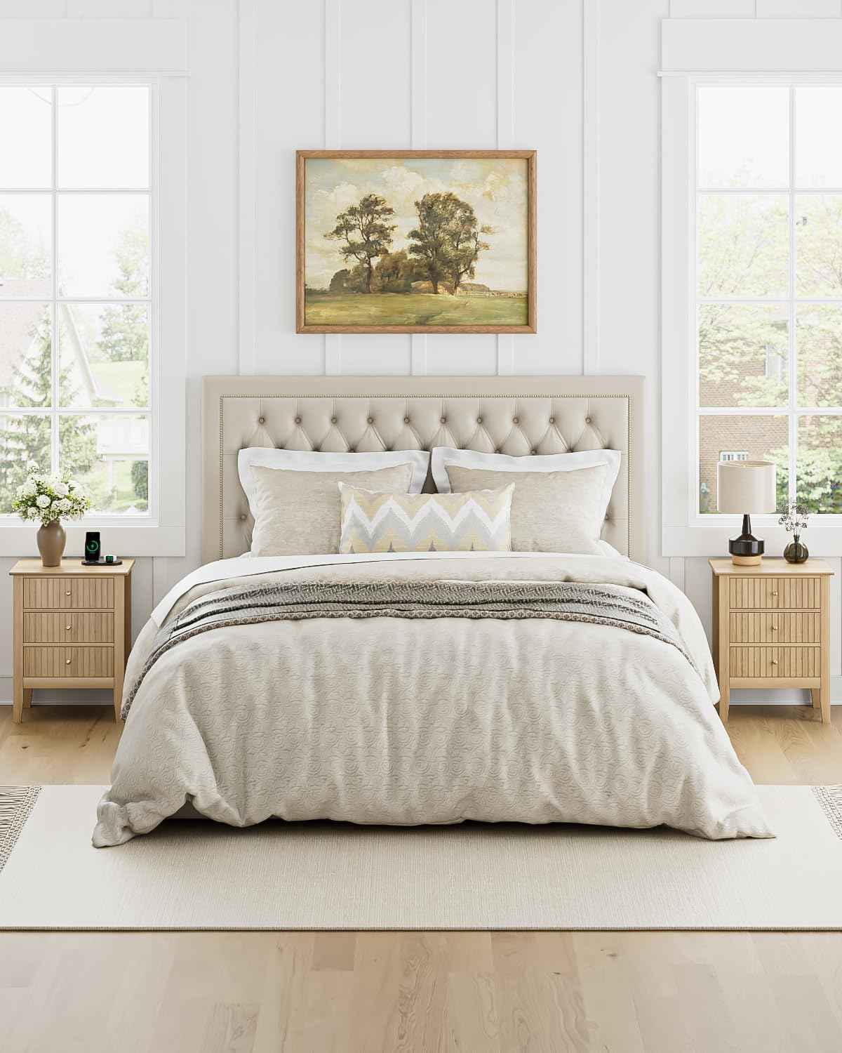 Royal Marwar Solid Mango Wood 3 Drawer Bedside Table | Honey Finish | Modern Nightstand for Bedroom