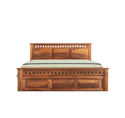 Royal Marwar Solid Sheesham Wood Storage Bed | King Size | Premium Honey Finish | Wooden Bed with Box Storage