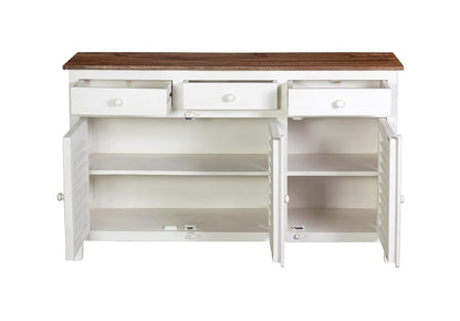 Royal Marwar Solid Mango Wood Sideboard Cabinet with 3 Drawers & 3 Shutter Doors | White & Green Finish | Farmhouse Storage Cabinet