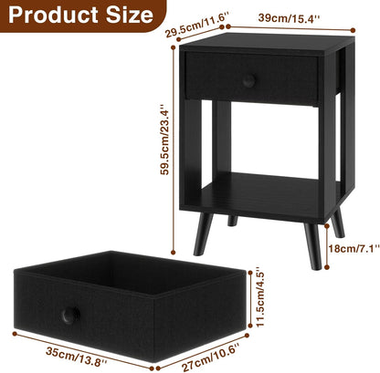 Royal Marwar Solid Mango Wood Bedside Table with Drawer & Open Shelf | Honey Finish | Modern Nightstand