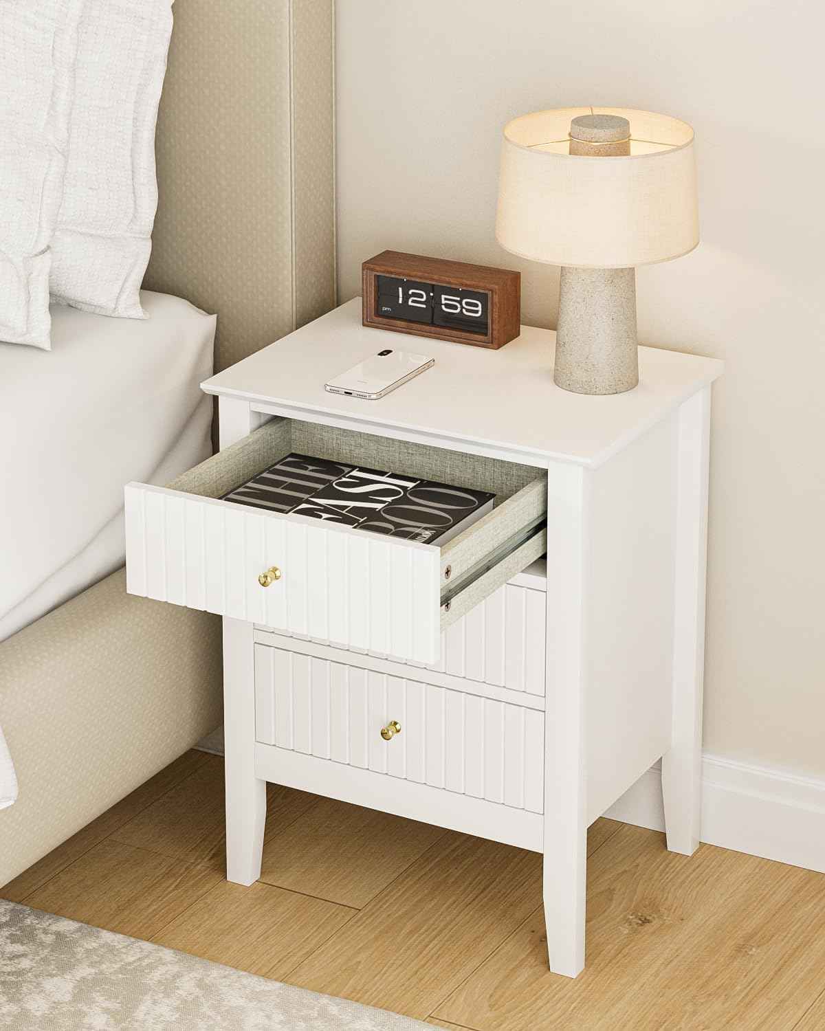 Royal Marwar Solid Mango Wood 3 Drawer Bedside Table | Honey Finish | Modern Nightstand for Bedroom