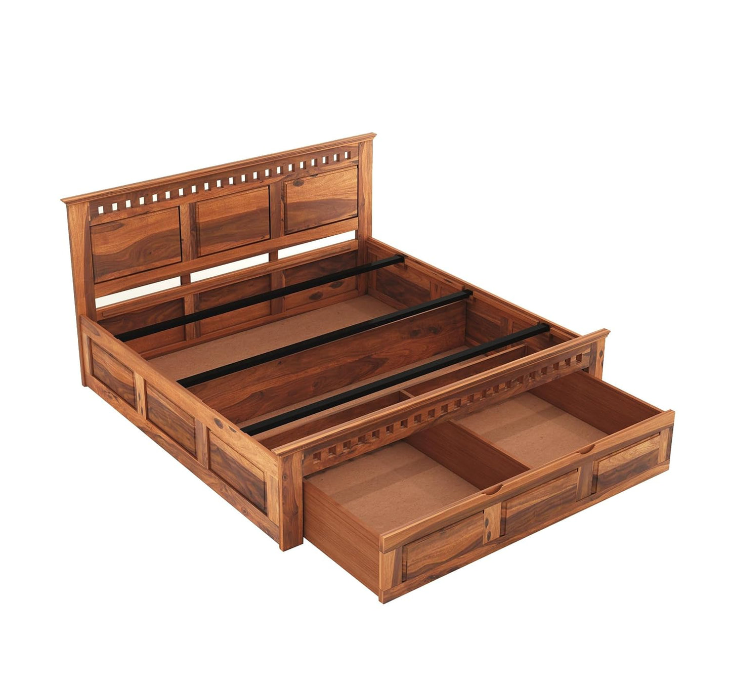 Royal Marwar Solid Sheesham Wood Storage Bed | King Size | Premium Honey Finish | Wooden Bed with Box Storage
