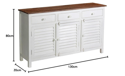 Royal Marwar Solid Mango Wood Sideboard Cabinet with 3 Drawers & 3 Shutter Doors | White & Green Finish | Farmhouse Storage Cabinet