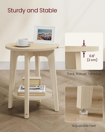 Royal Marwar Solid Mango Wood Round Side Table | Modern End Table with Storage Shelf | Honey Finish | Bedside Table