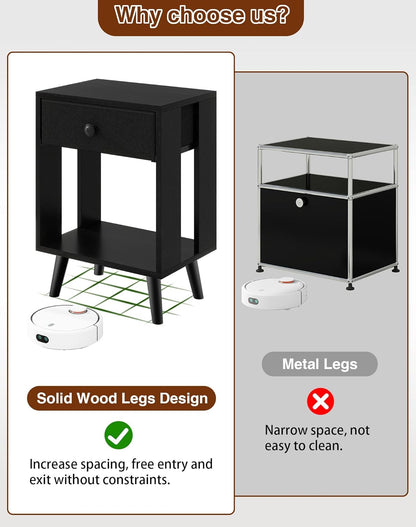 Royal Marwar Solid Mango Wood Bedside Table with Drawer & Open Shelf | Honey Finish | Modern Nightstand