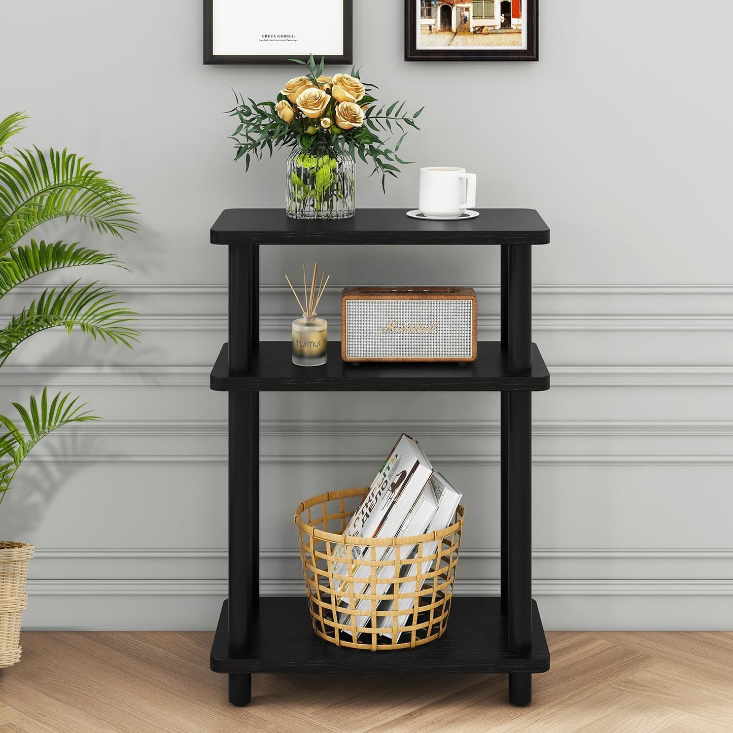 Royal Marwar Solid Mango Wood 3-Tier Side Table | Modern Display Shelf | Honey Finish | Multipurpose Storage Stand