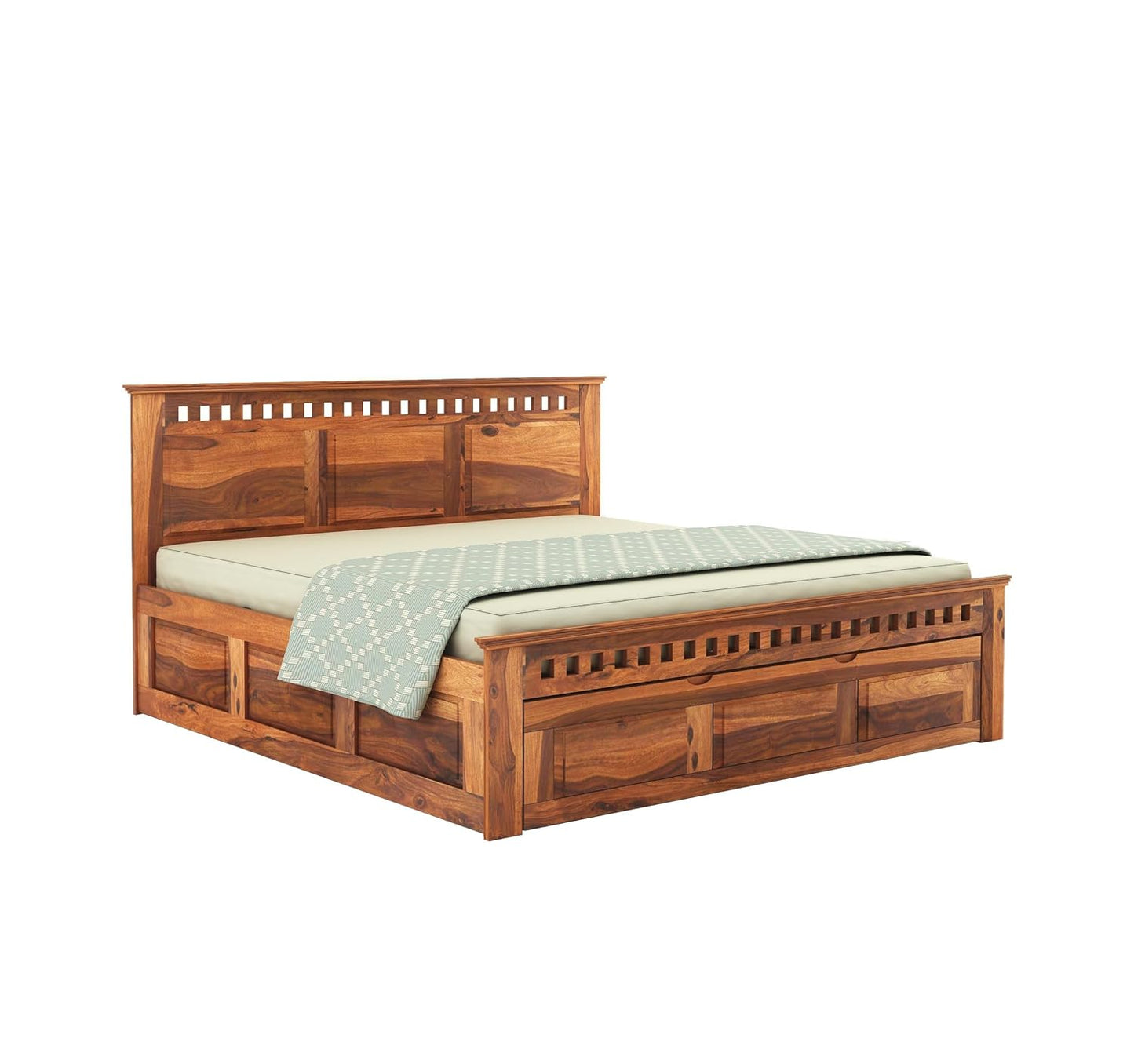 Royal Marwar Solid Sheesham Wood Storage Bed | King Size | Premium Honey Finish | Wooden Bed with Box Storage