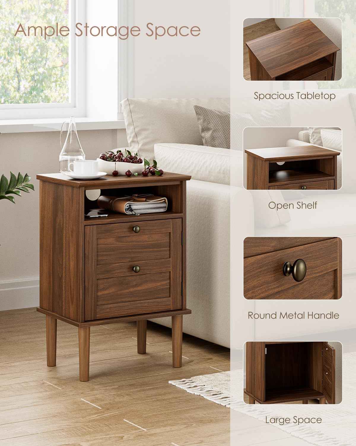 Royal Marwar Solid Mango Wood 3 Drawer Bedside Table | Honey Finish | Modern Nightstand for Bedroom