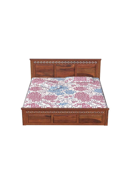 Royal Marwar Solid Sheesham Wood Queen Size Bed | Handcrafted Panel Design | Premium Honey Finish | Wooden Bed Without Storage